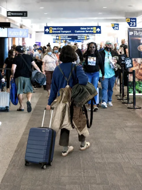 Through the airport, hands free